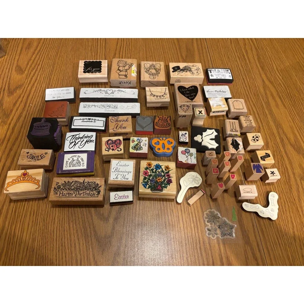 Rubber and wood mixed stamp lot vintage stampin’ up! And more Holiday floral